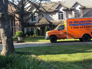 Water Damage Restoration Team At A Residential Job Site