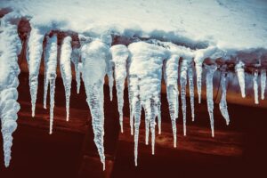 Severe case of ice dams that can lead to water damage in Dallas. 